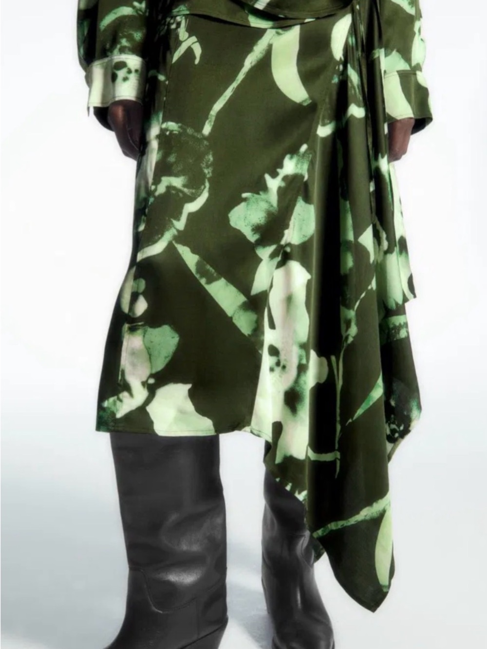 COS Draped Asymmetrical Green Midi Skirt
